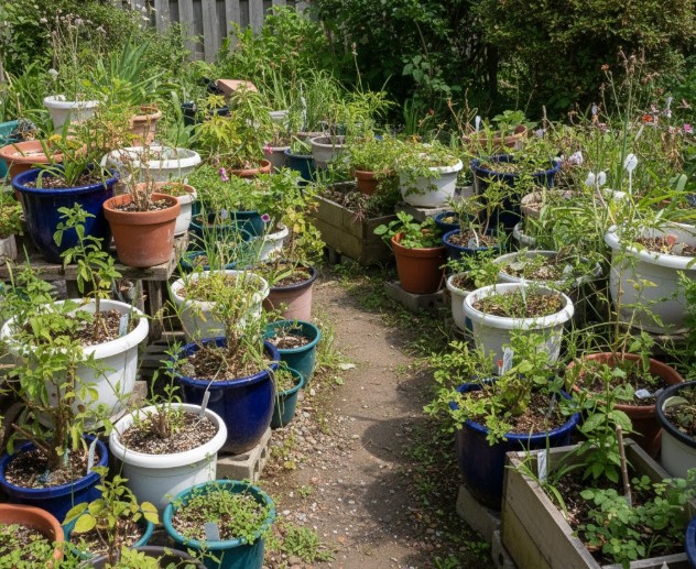 ごちゃごちゃして見える植木鉢の配置