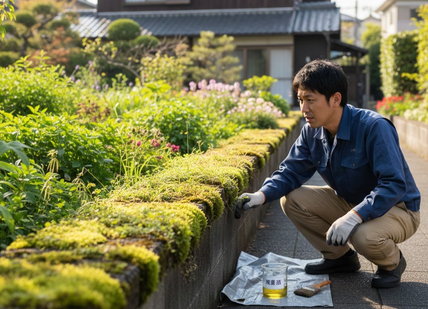 ブロック塀の除草剤選び！コケや雑草をシミなく枯らす正しい管理術
