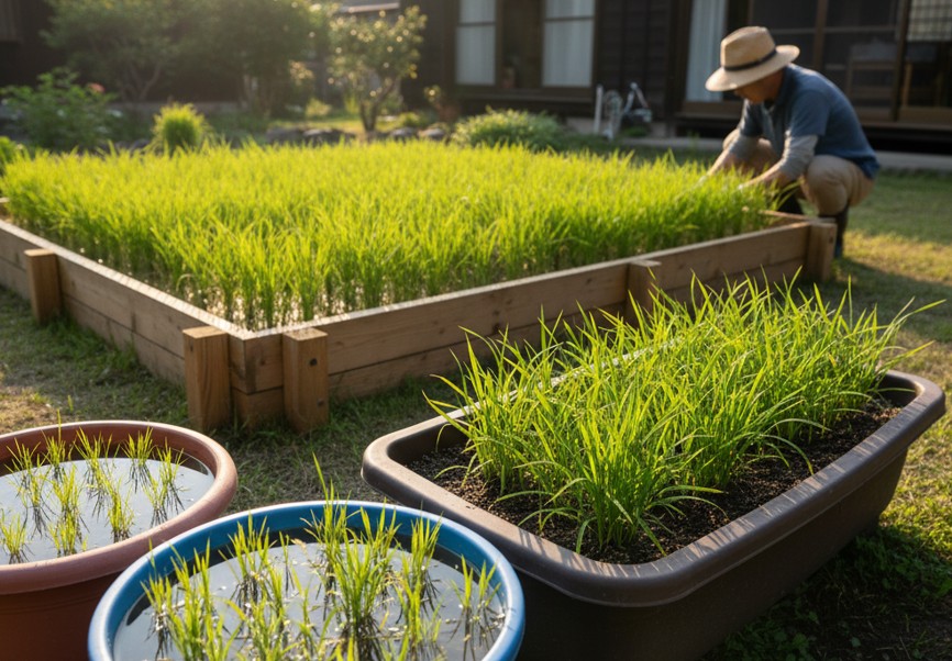 庭で米を作る3つの栽培方法