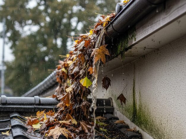 落ち葉による雨どいの詰まり