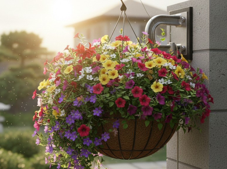 ハンギングバスケットを飾る
