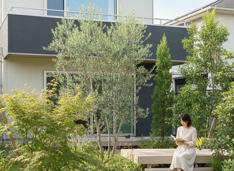 南向きの庭の目隠しに植栽を活用