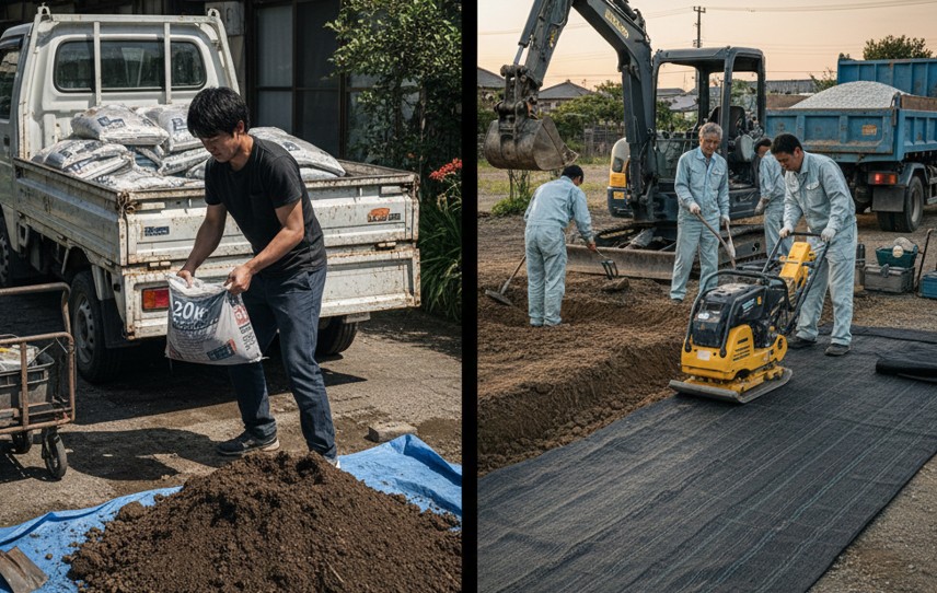 外構の砂利敷きはDIYか業者か：費用を比較する