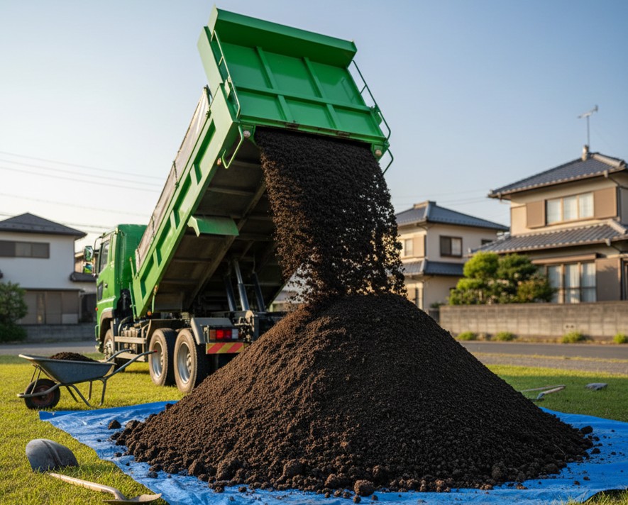 庭に土を入れる資材を大量購入してコストを抑える