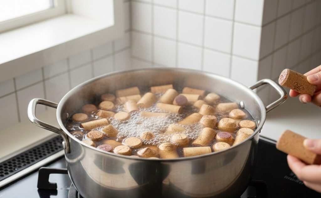 煮沸で柔らかくするコルクの加工術