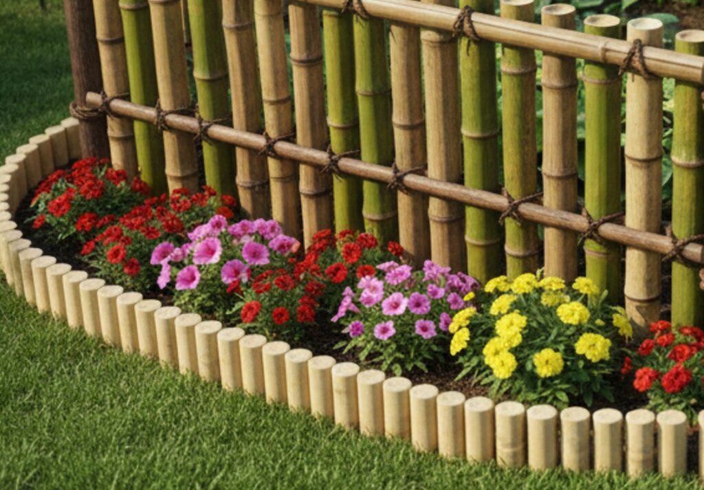 竹垣で花壇を仕切る
