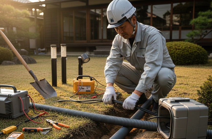資格が必要な100Vのガーデンライト配線と埋設の注意点