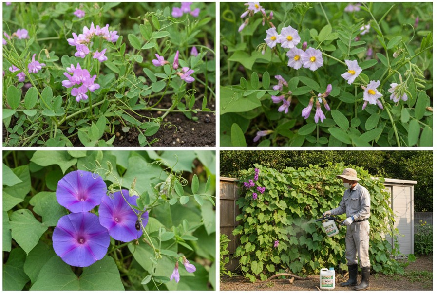 雑草のつるに咲く紫の花の名前は？見分け方と駆除対策を徹底解説