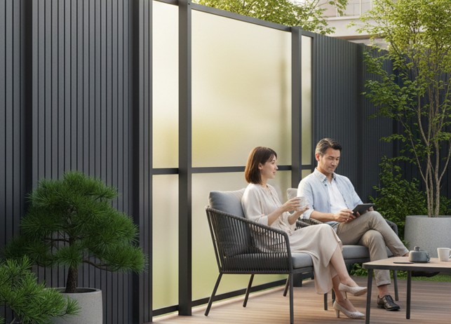 フェンスでおしゃれなマンション専用庭の目隠し