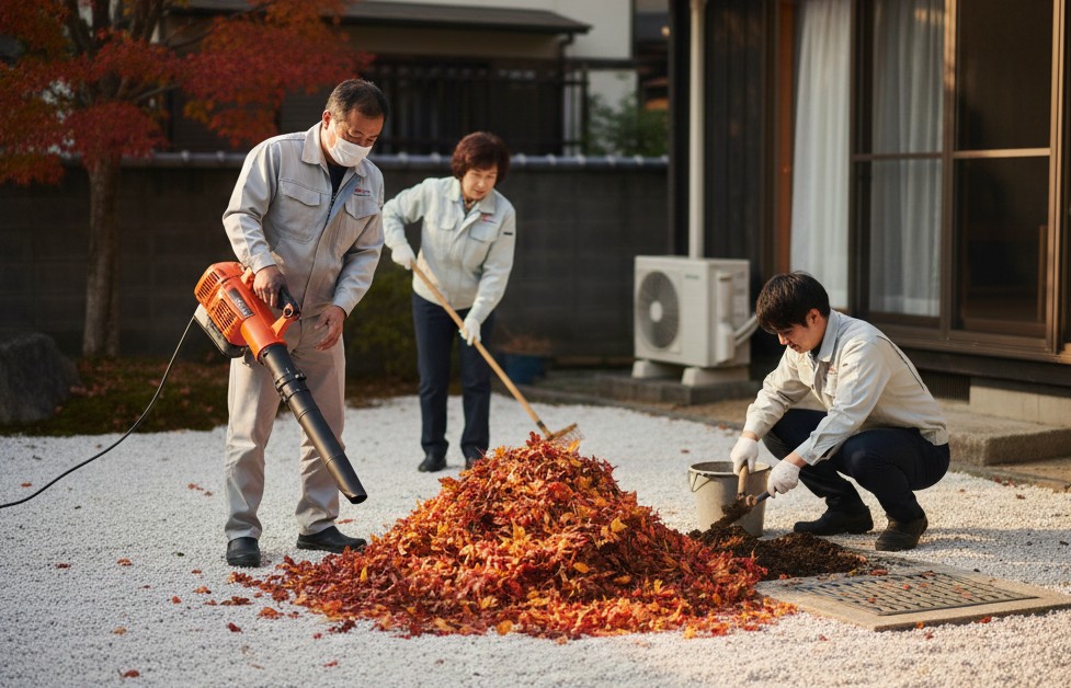 落ち葉掃除など砂利の庭を維持するメンテナンス法