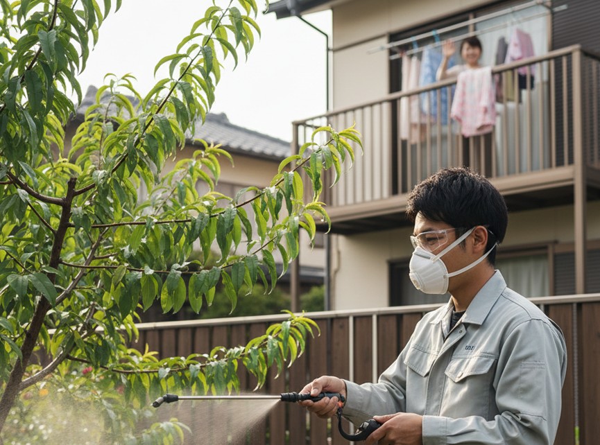 果樹の農薬ドリフト対策と近隣住民への配慮