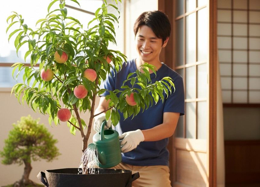 桃の木の鉢植えでの育て方と省スペース管理