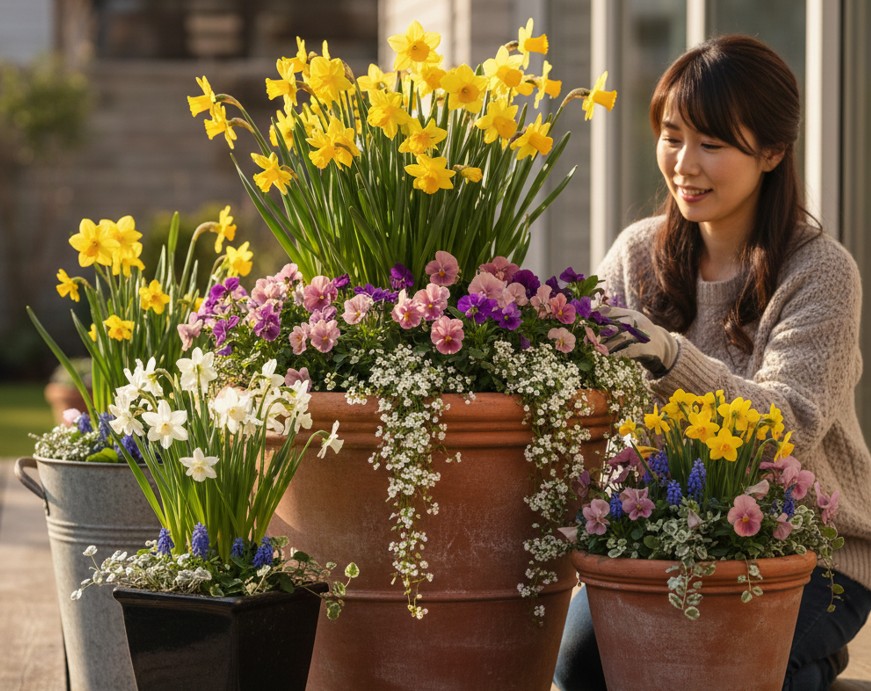 水仙の寄せ植えをおしゃれに楽しむ鉢と花の選び方