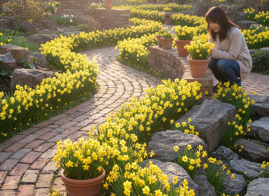 ミニ水仙のテータテートを活用したアプローチ装飾