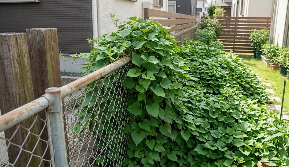 境界を越えるつるの管理と物理的損害の懸念