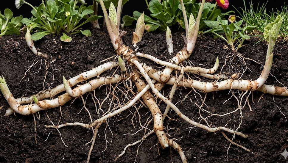 地下茎の強靭な繁殖力による庭の占領