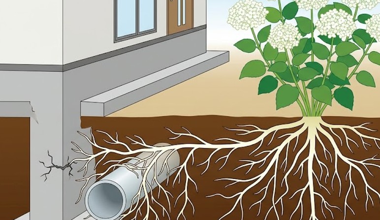建物基礎のひび割れや配管を壊す根の侵食
