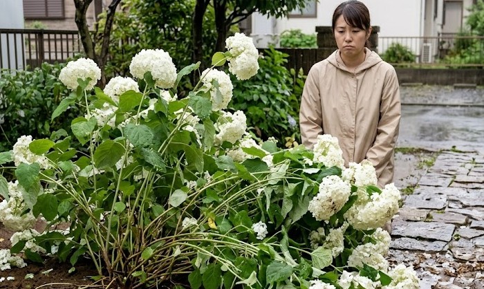 雨の重みで倒伏しやすく手入れを後悔する点