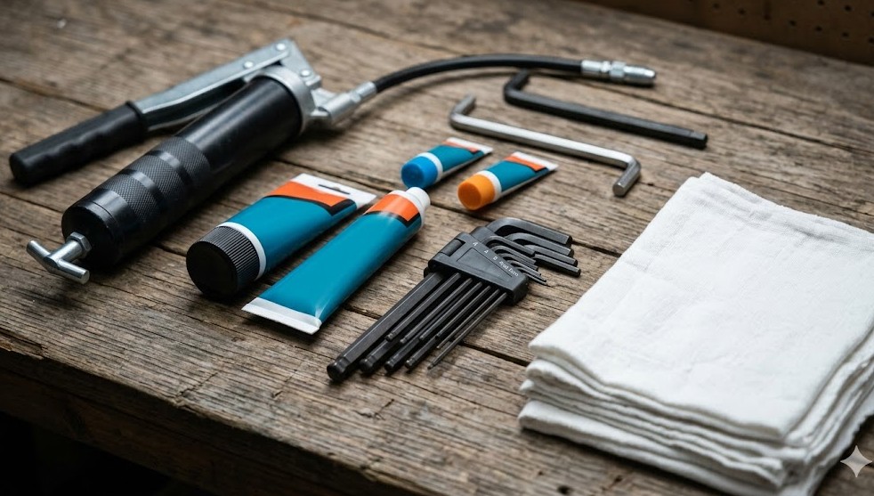 グリスアップに必要な道具とグリスガンの準備