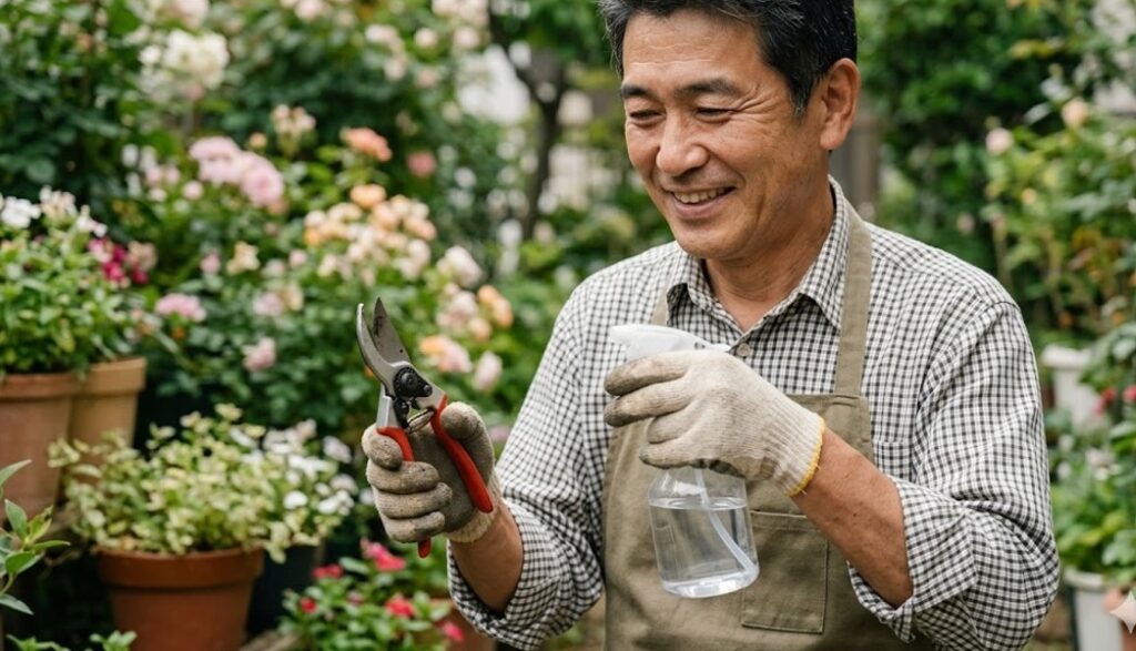 園芸ハサミをアルコールスプレーで消毒！サビを防ぐ正しいお手入れ術
