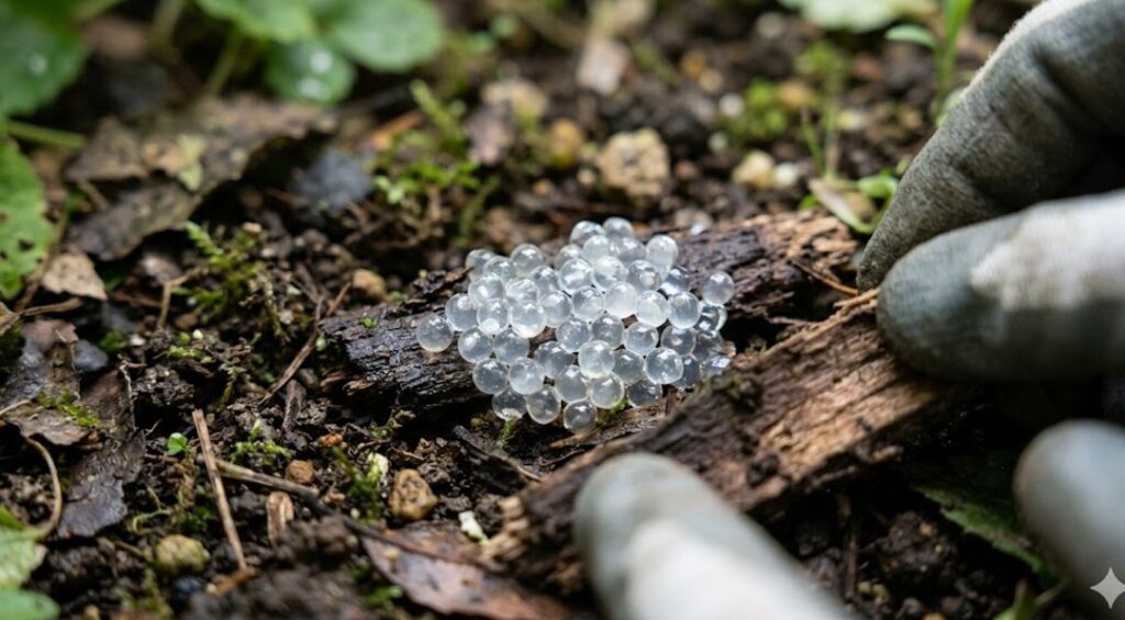 透明なガラス玉に似たナメクジの卵の見た目と特徴