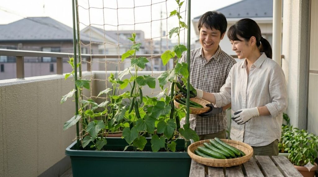 きゅうり1株の収穫量をプランターで確認