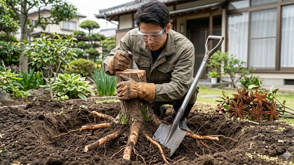 自宅の庭木を完全に伐採して抜根する手順