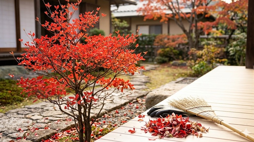 落葉や花がらがもたらす清掃の負担