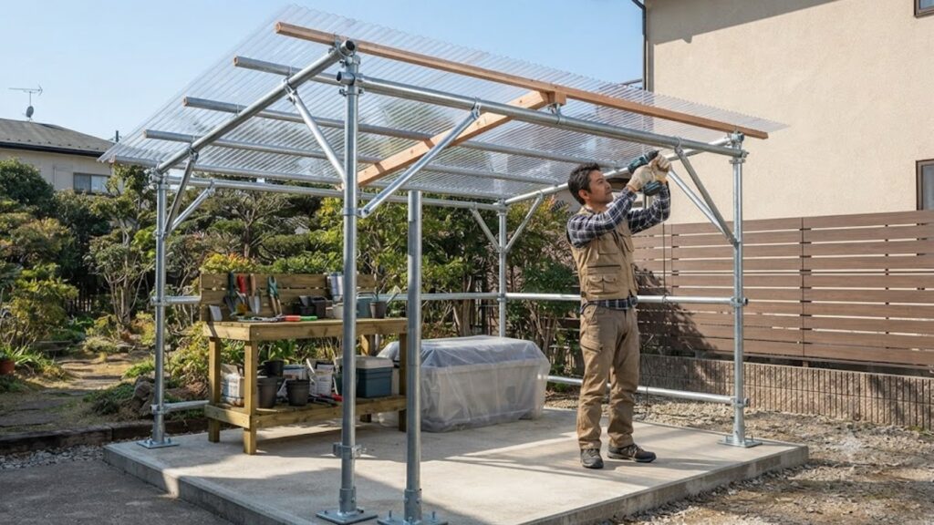 単管パイプや木材で作る丈夫な自作雨よけ