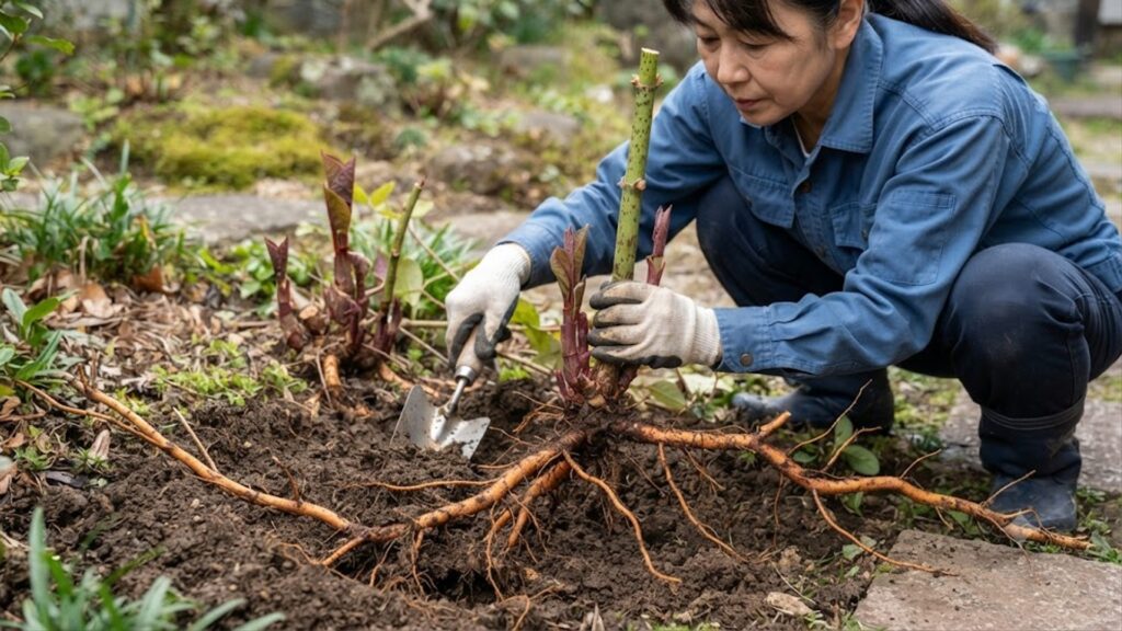 小規模な発生には地下茎ごと掘り取る作業
